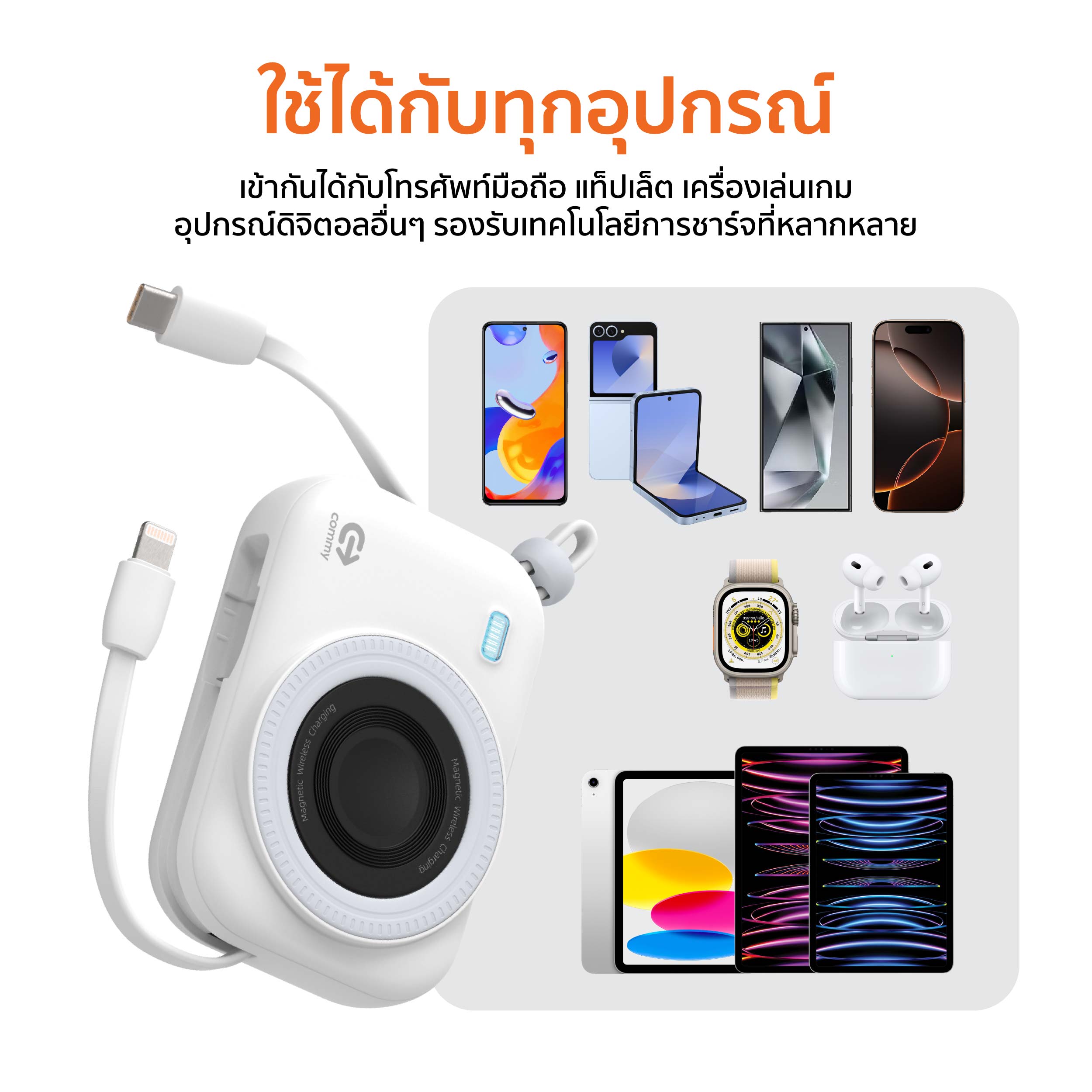 Powerbank Magsafe Wireless charge พร้อมสาย รุ่น PB-W001 10,000/20,000 mAh