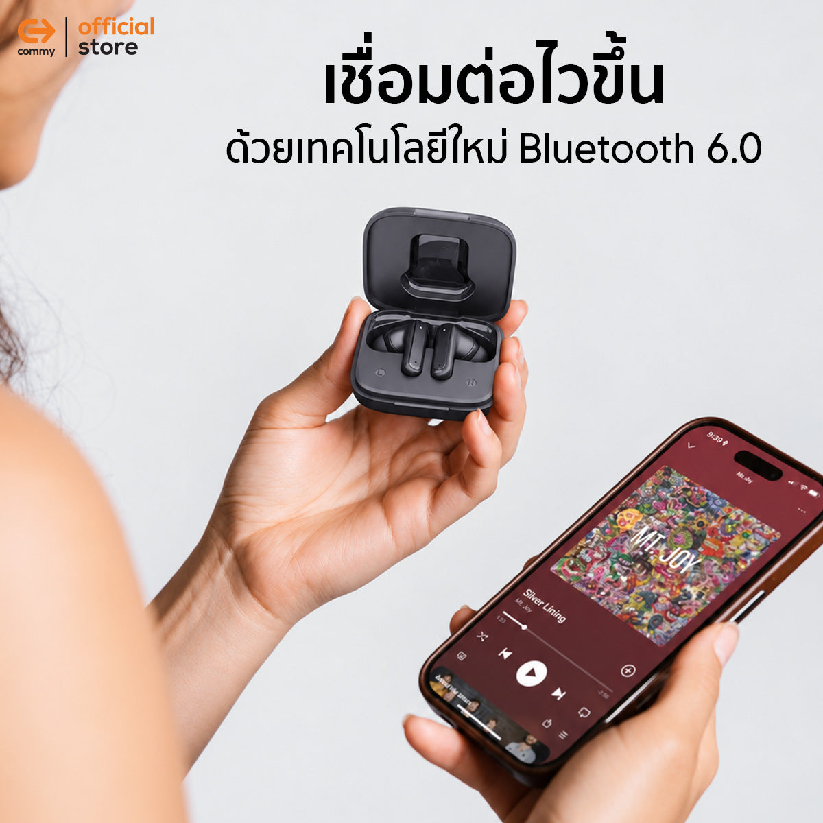 Commy หูฟังไร้สาย TWS015 Bluetooth 6.0 AI ANC+ENC จอสัมผัส ตัดเสียงรบกวน หูฟังบลูทูธ รับประกัน 1 ปี