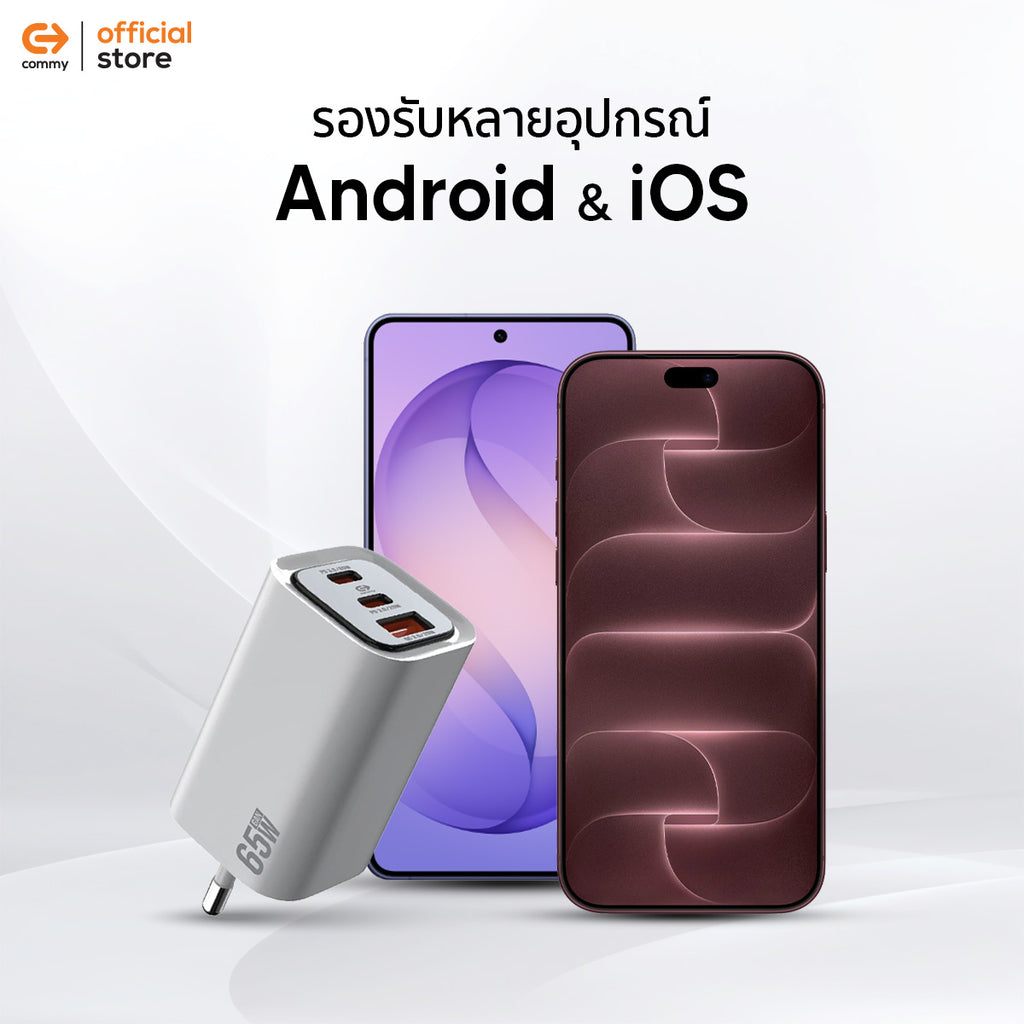 COMMY หัวชาร์จไวพิเศษ GaN FastCharge 65W Adapter 3 พอร์ต USB-C/USB-A ชาร์จเร็ว AD6502 Laptop iPad Tablet iPhone Android