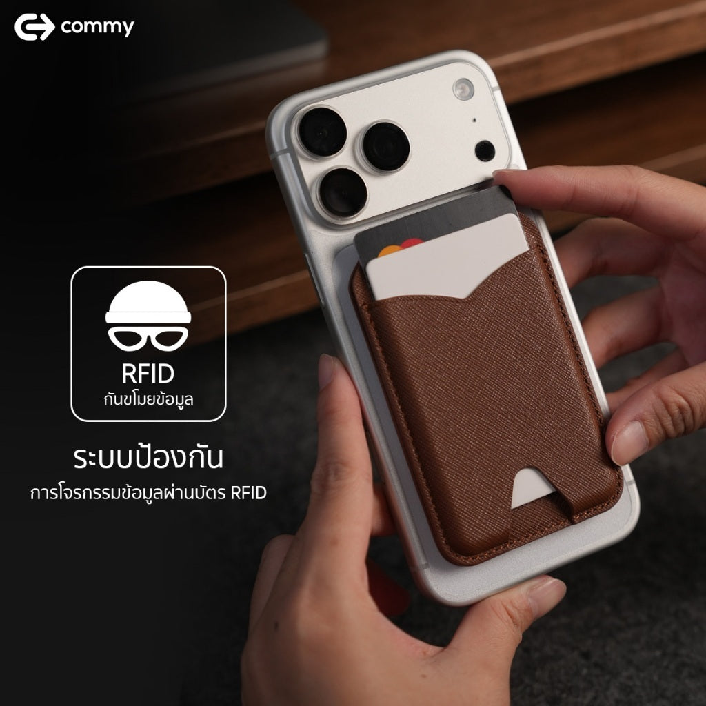 Commy ที่ตั้งโทรศัพท์ Snap On Wallet มี RFID กันขโมย แม่เหล็ก MagSafe ใส่บัตรได้ 4 ใบ พับได้รุ่น WL02
